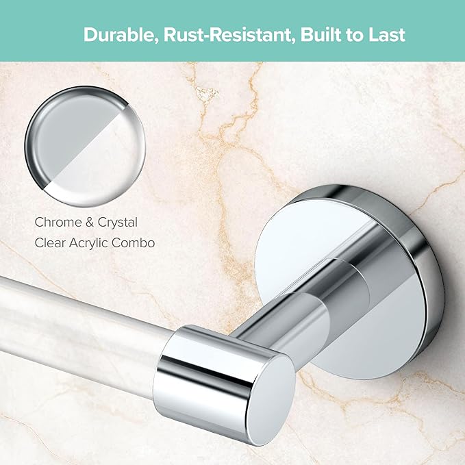 Gatco 5711 Clarion Towel Bar | 18" L Bathroom Towel Rack| Wall Mount Bathroom Towel Holder | Crystal-Clear Acrylic & Chrome Finish