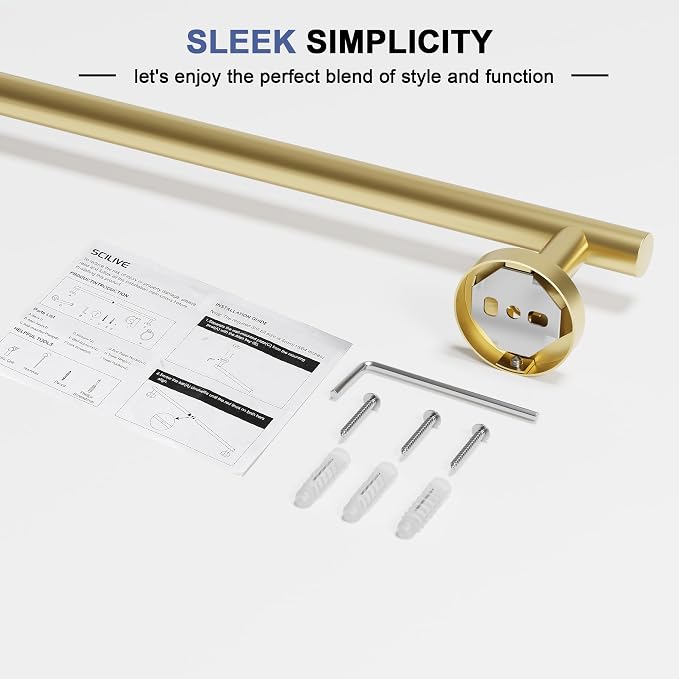 Brushed Gold Towel Bar, 30 Inch Towel Racks for Bathroom Wall Mounted, SUS304 Stainless Steel Bathroom Towel Holder, Total Length 32.4 Inch Towel Bars