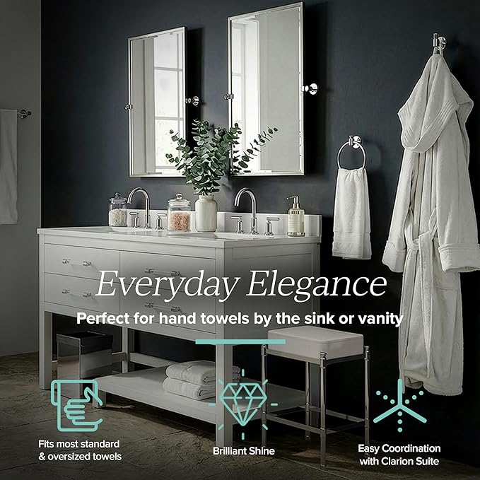 Gatco 5711 Clarion Towel Bar | 18" L Bathroom Towel Rack| Wall Mount Bathroom Towel Holder | Crystal-Clear Acrylic & Chrome Finish