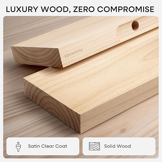 Homeforia 12 inch Natural Floating Shelf, High End Solid Real Wood 12inch Small Floating Shelves for Wall Mounted, Natural Wooden Floating Shelves, Heavy Duty Bracket, 12 X 6.5 X 1.75 in, Set of 3